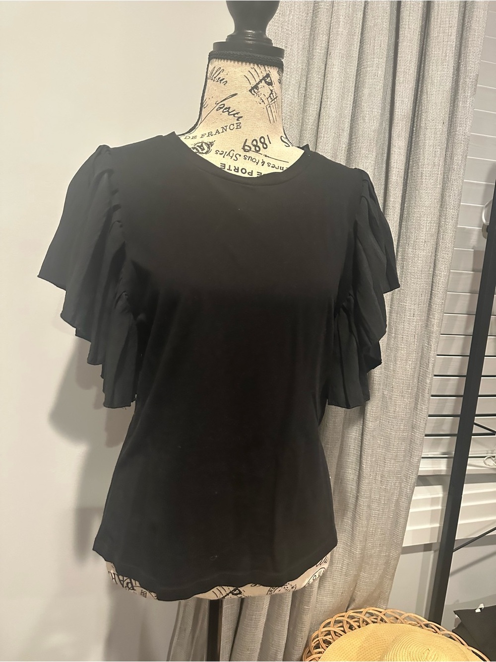 Zara Black Layered Ruffle Sleeve Top